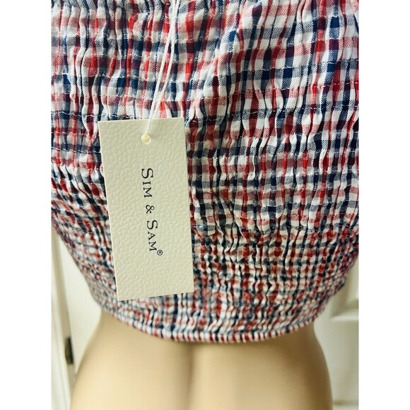 SIM & SAM Puff Sleeve Gingham Crop Top S Smock back Cowgirl Cottagecore Patriot - Picture 5 of 9